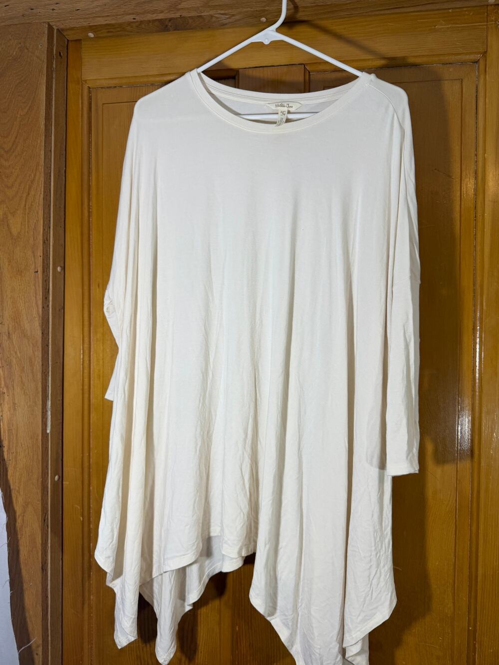 MATILDA JANE XL Take Another Trip Tunic Tee Cream Top Asymmetrical Oversized